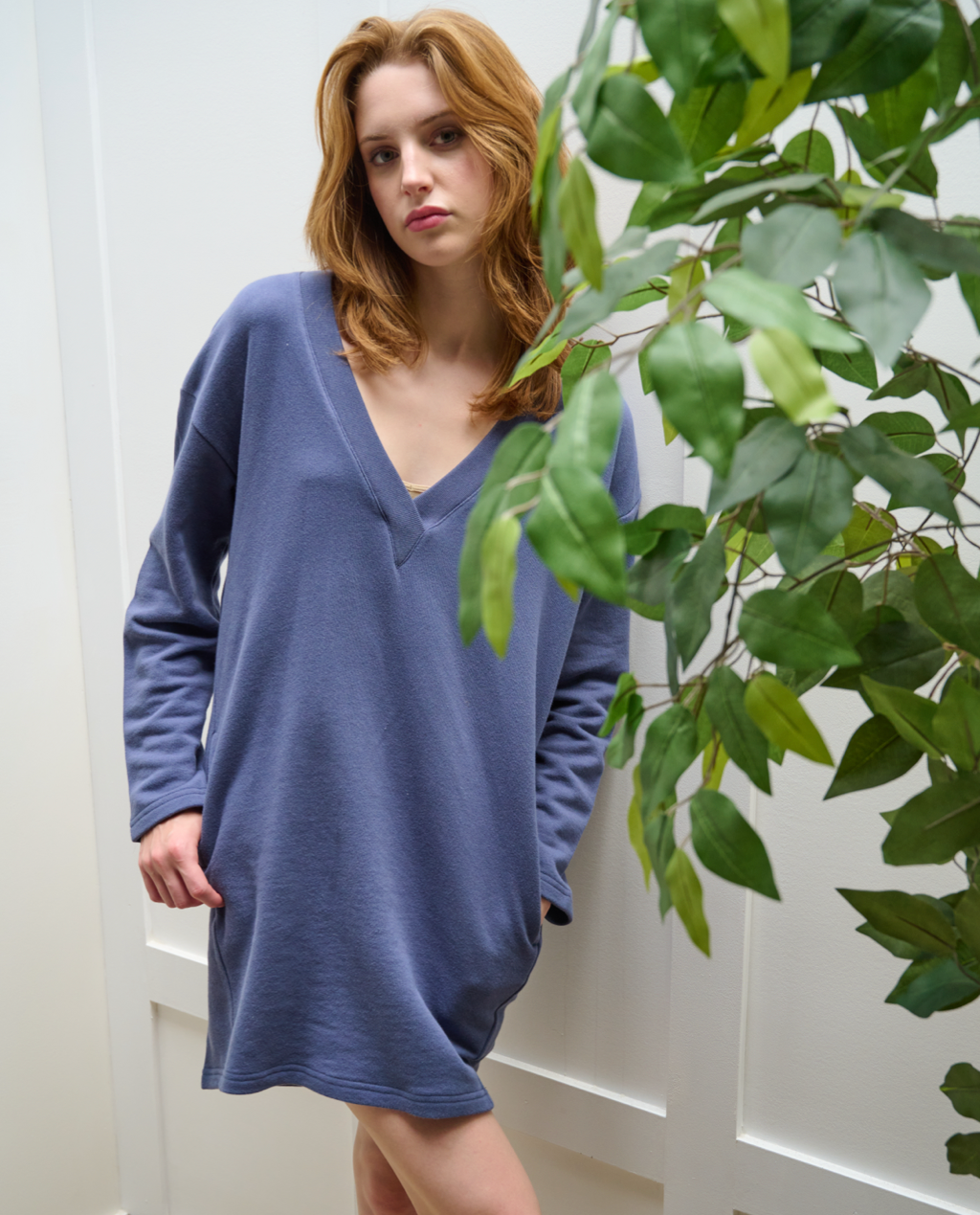 deep v neck tunic dress Linen V neck tunic dress Cordelia