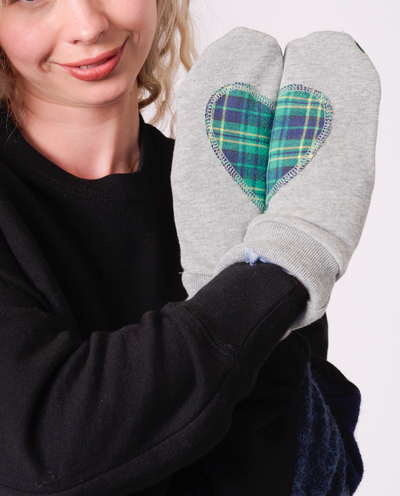 Ariel Mitts in black with Upcycled Flannel