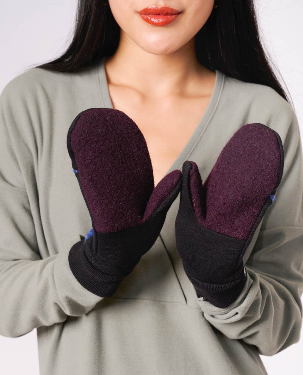 Skye Mitts in Black with Upcycled Wool
