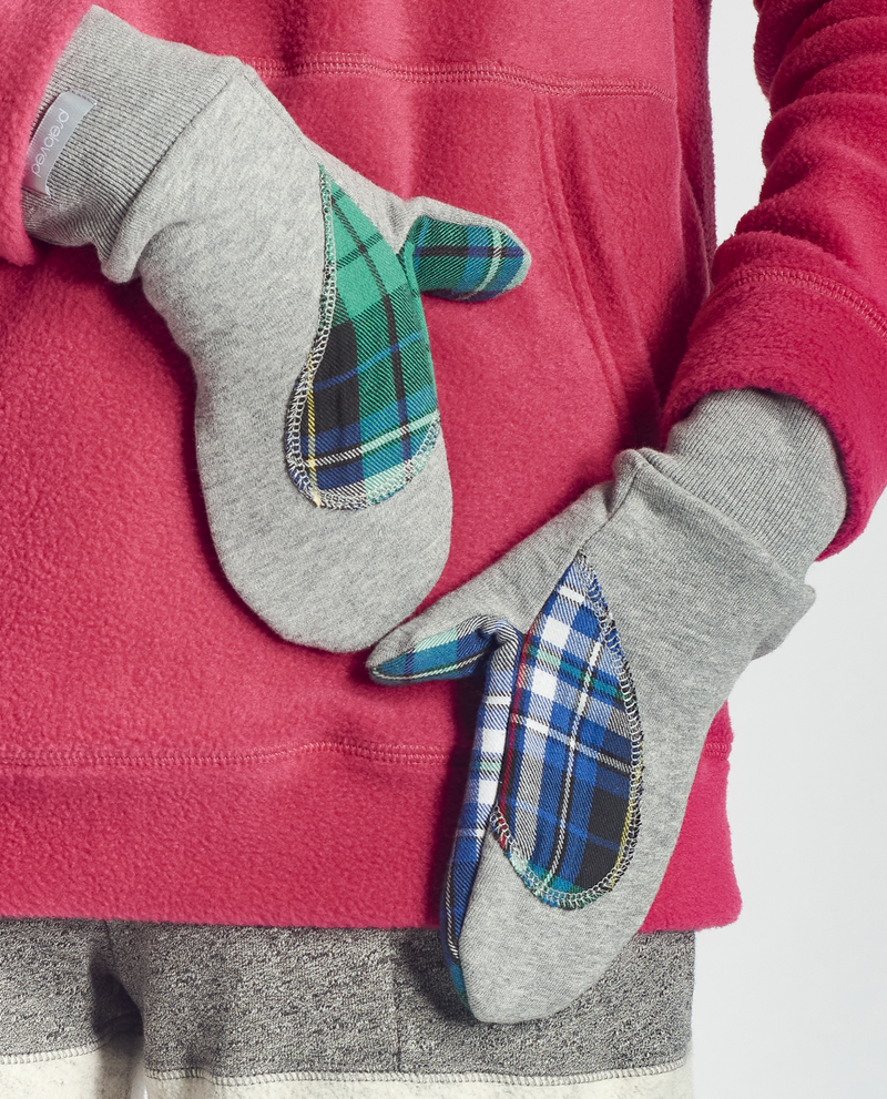 Ariel Mitts in black with Upcycled Flannel