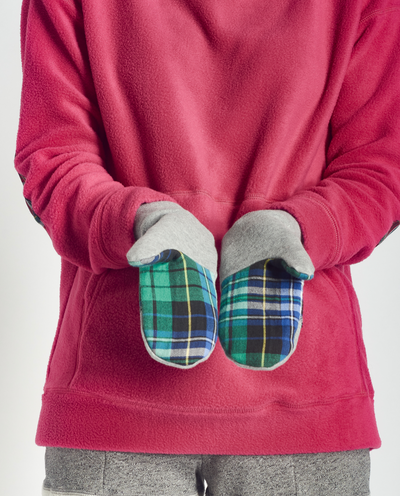 Ariel Mitts in black with Upcycled Flannel