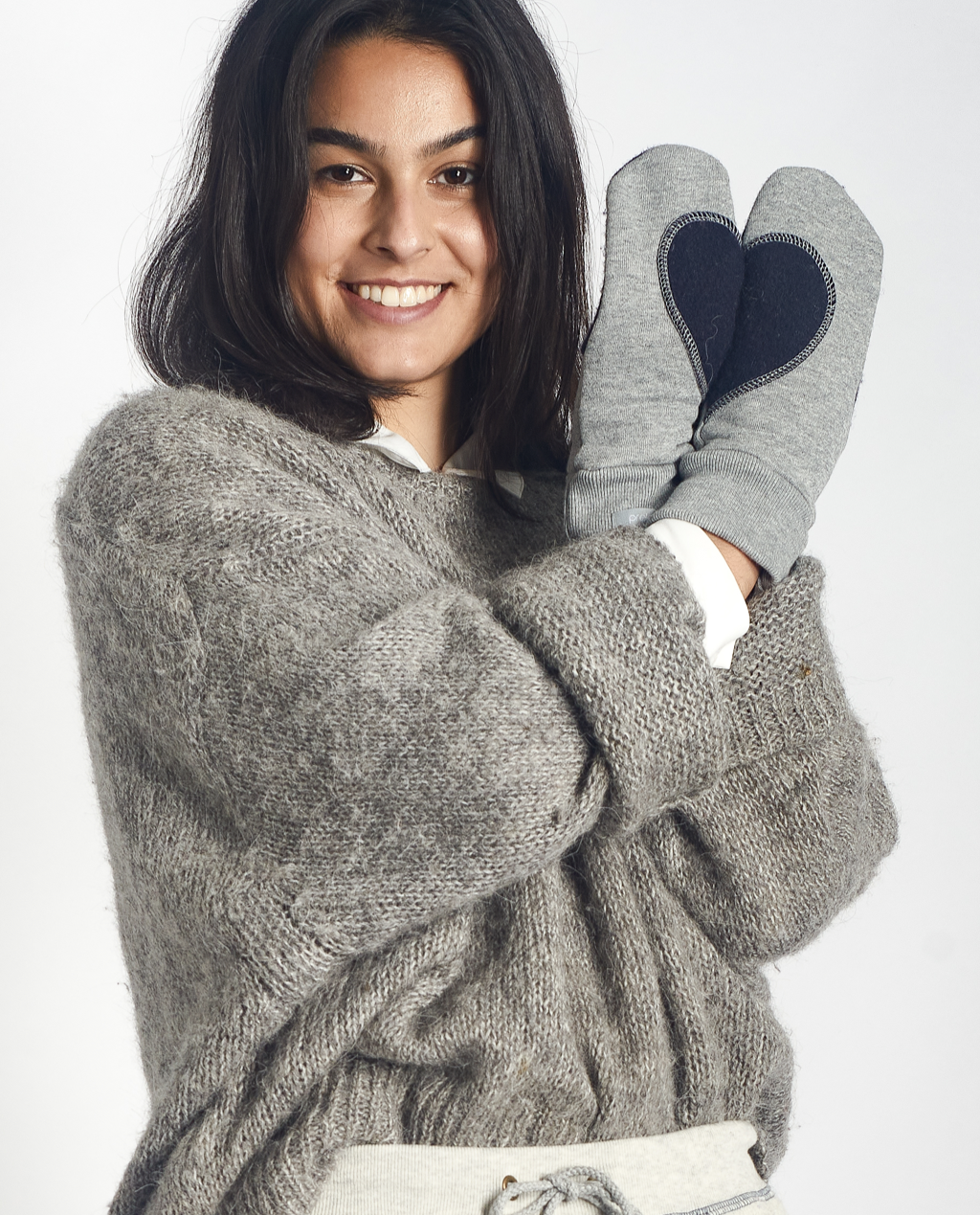 Ariel Mitts in Grey Mix with Upcycled Wool