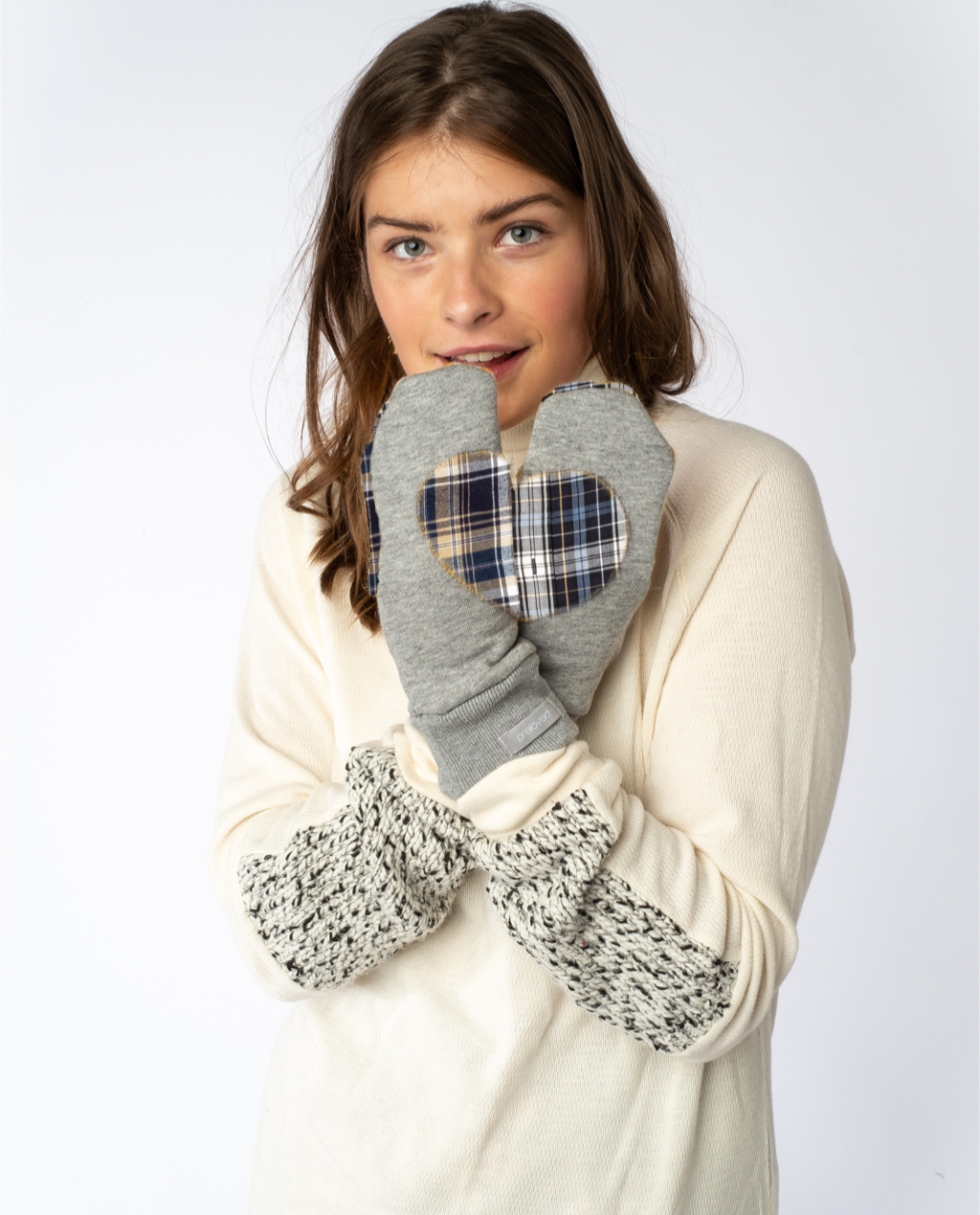 Ariel Mitts in black with Upcycled Flannel