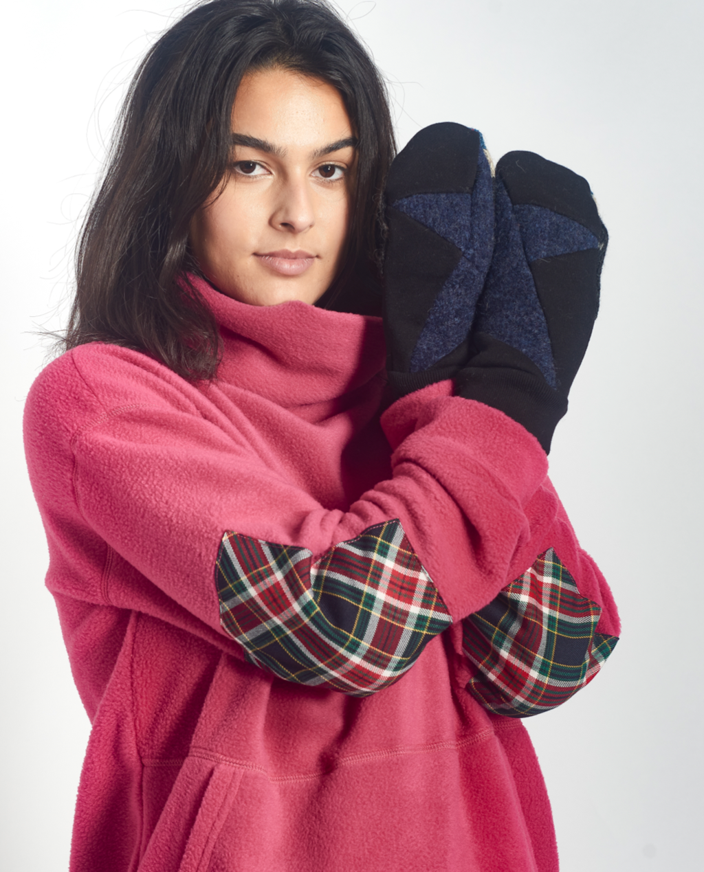 Skye Mitts in Black with Upcycled Wool