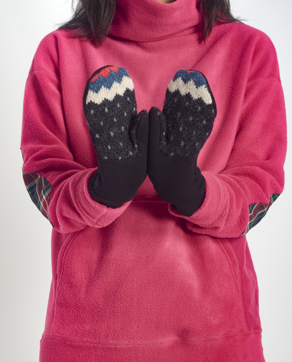 Skye Mitts in Black with Upcycled Wool