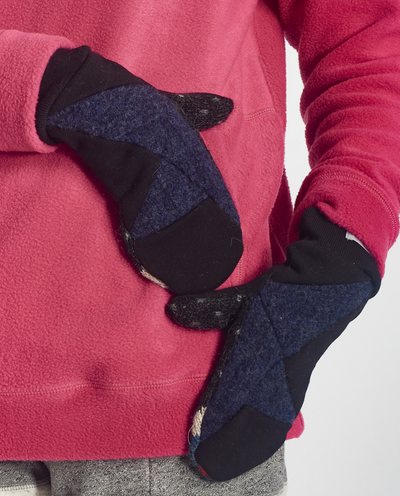 Skye Mitts in Black with Upcycled Wool